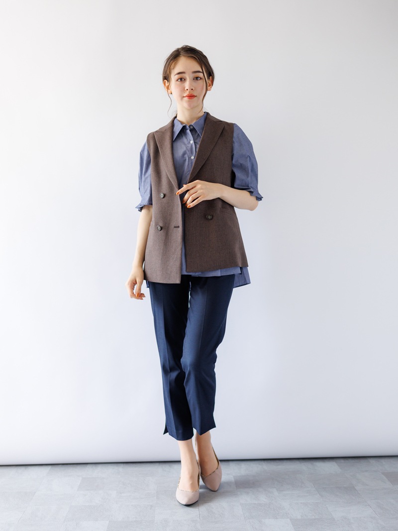 THEヘリンボーンウエストゴムセンタープレスパンツ