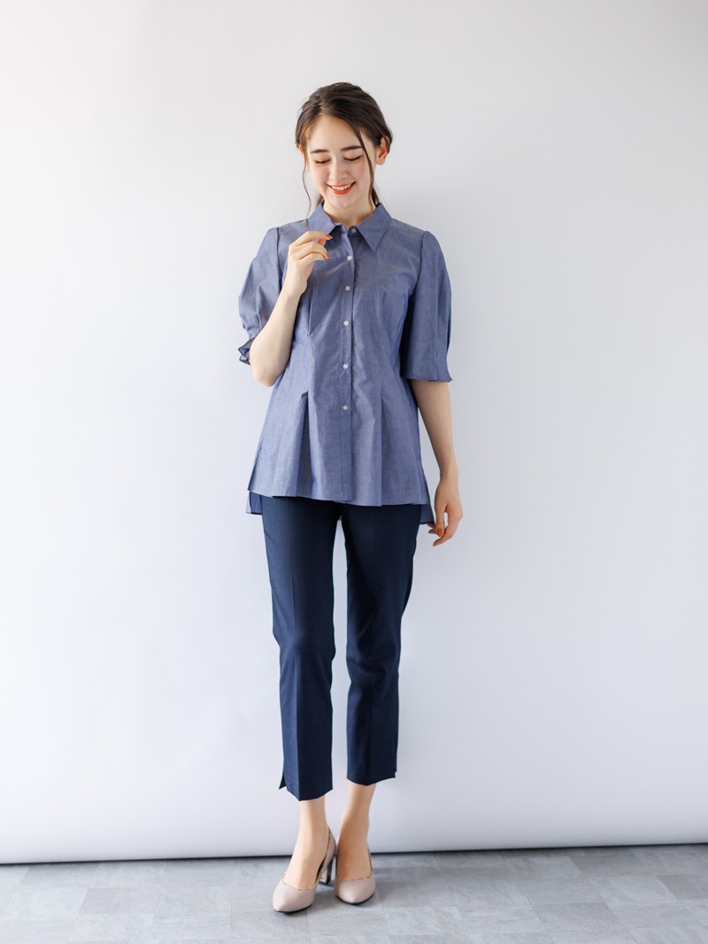 THEヘリンボーンウエストゴムセンタープレスパンツ