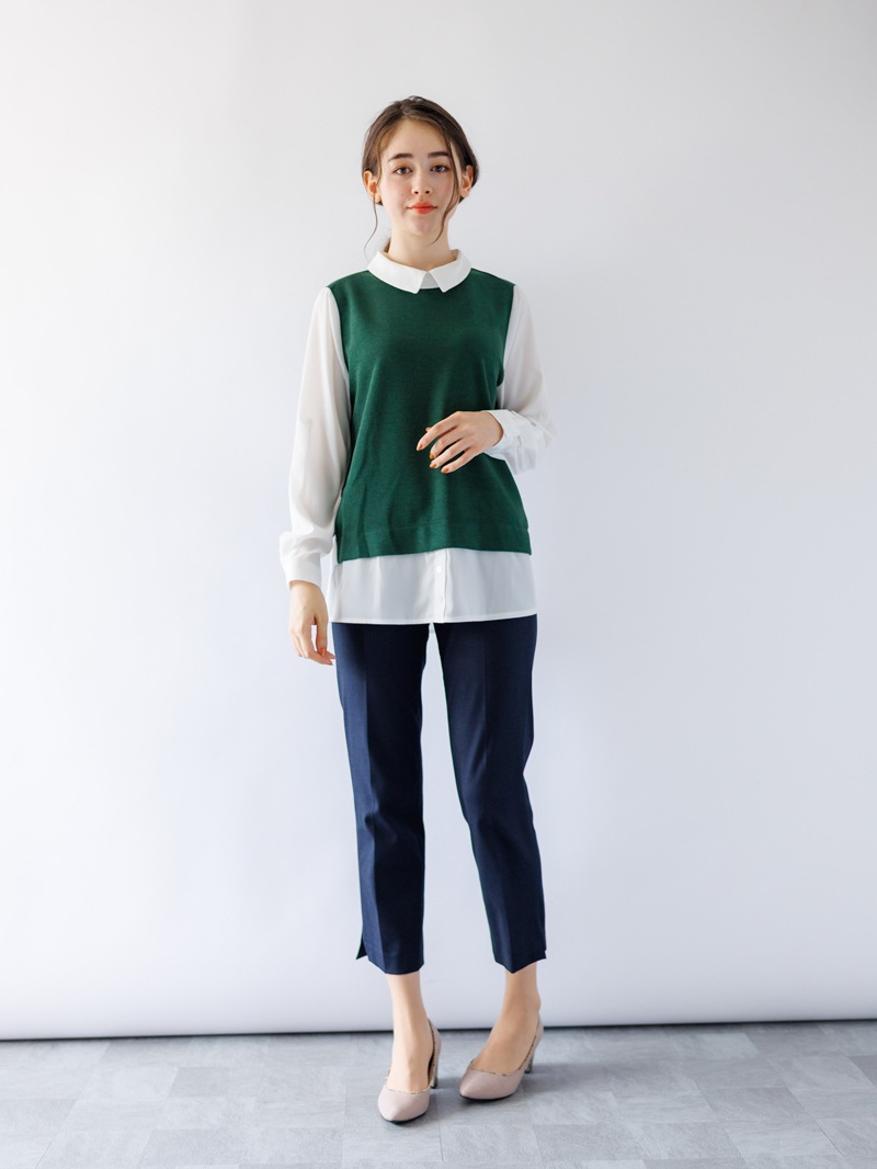 THEヘリンボーンウエストゴムセンタープレスパンツ