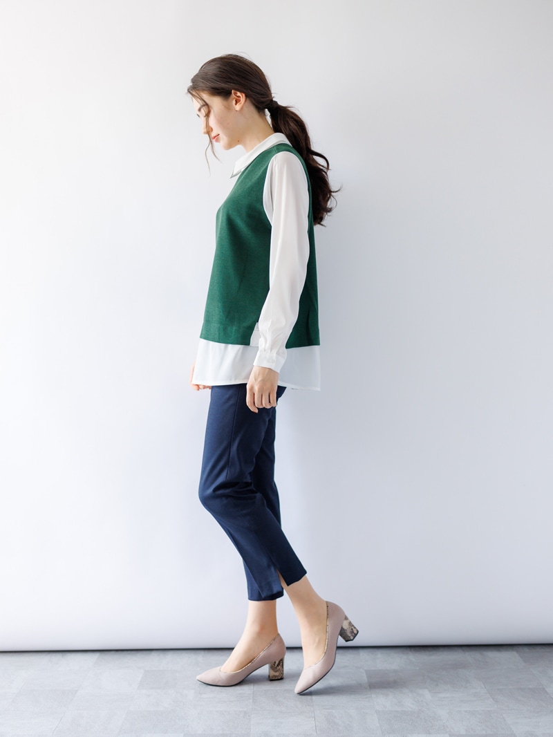 THEヘリンボーンウエストゴムセンタープレスパンツ