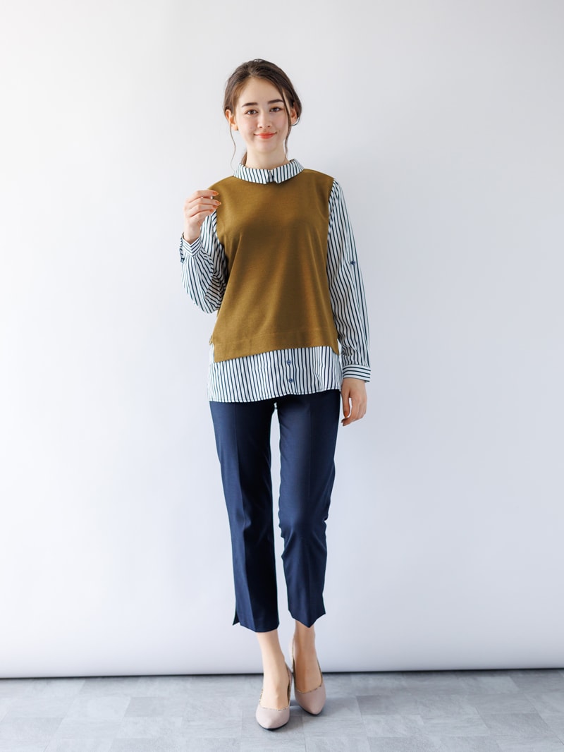 THEヘリンボーンウエストゴムセンタープレスパンツ