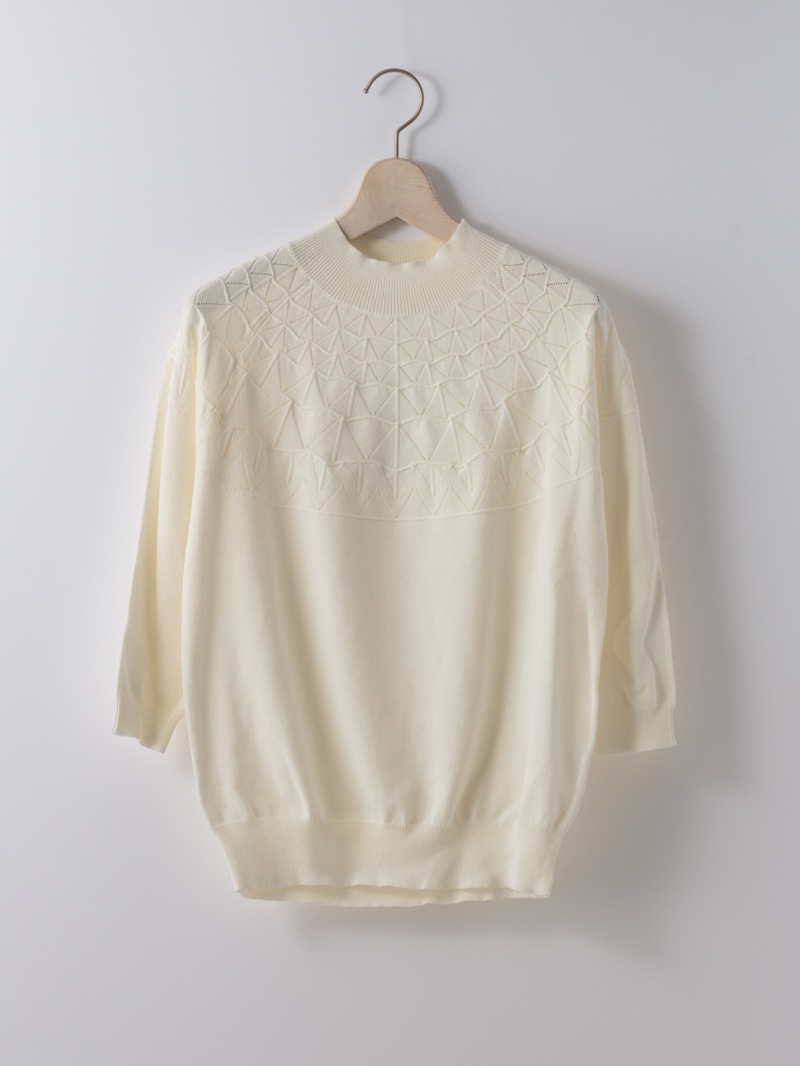 【50%OFF】衿ぐり透かし柄ラグランニット