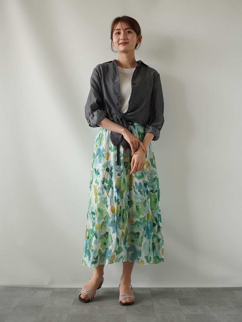 【30％OFF】葉柄シワ加工スカート［丈65㎝以上］