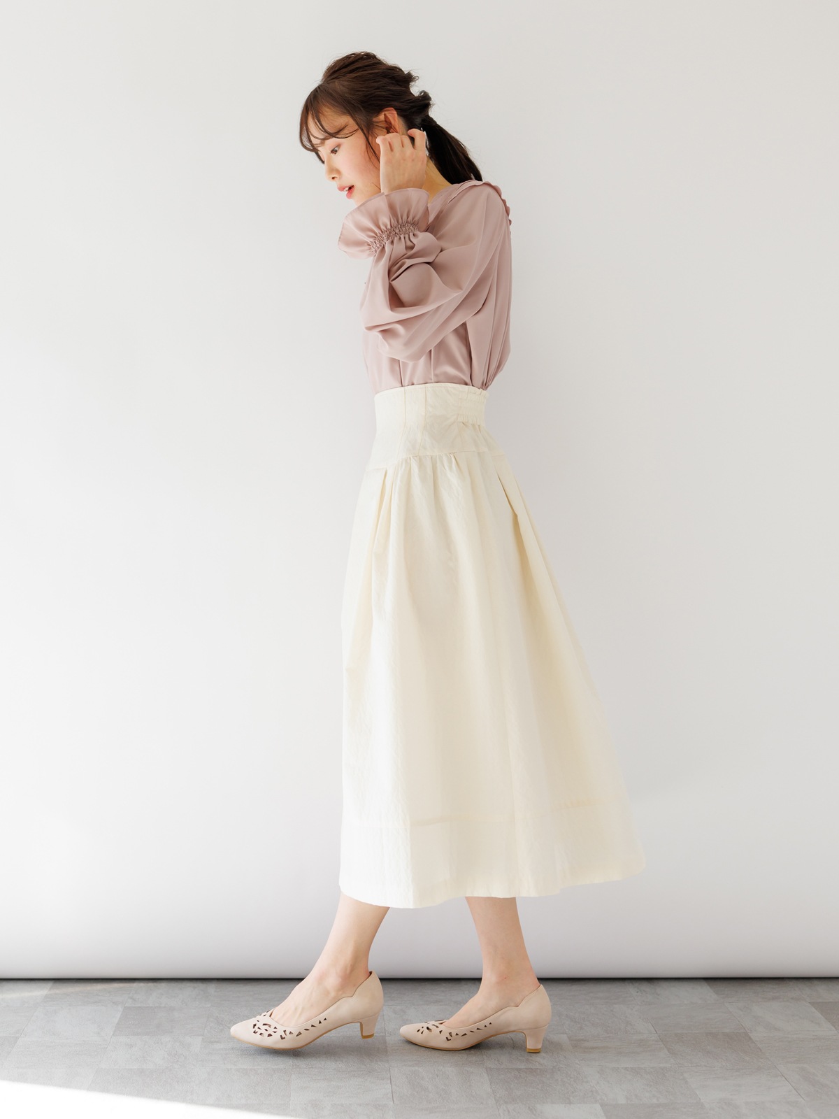 キルト風ボリュームタックスカート