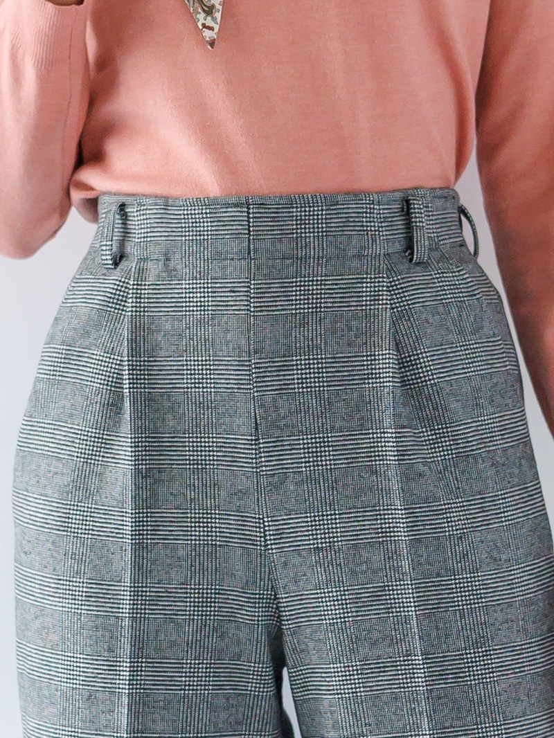 両面起毛格子太身パンツ