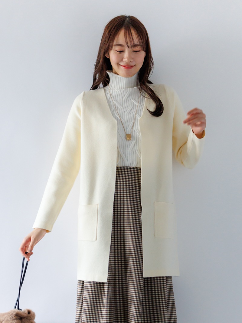 【50%OFF】ジャガードVネック ロングハオリ