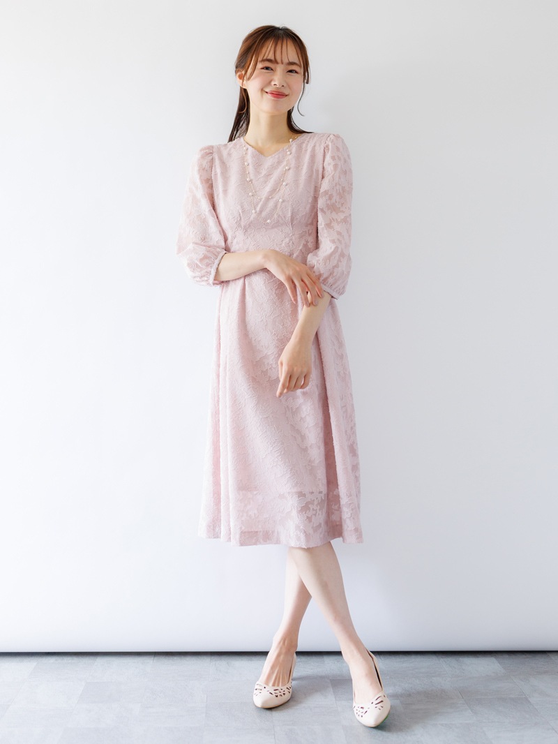 カットジャガードウエストタックワンピース