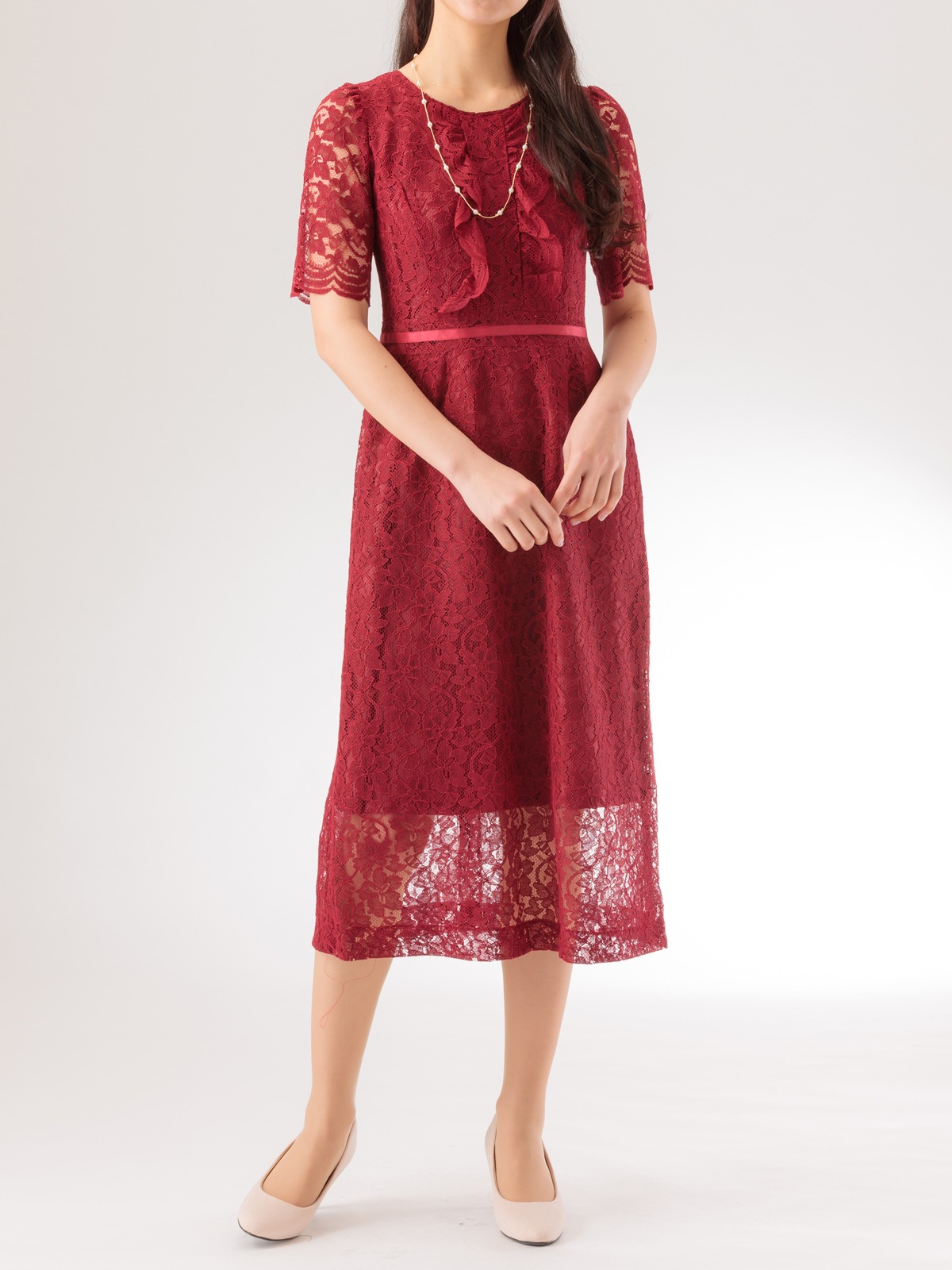 【50%OFF】総レースストレートワンピース［ドレス］