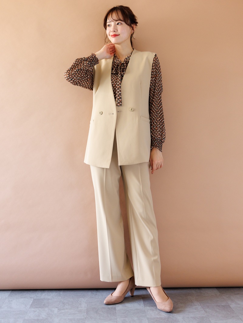 プリントプリーツボウタイブラウス＜アウトレット均一価格＞