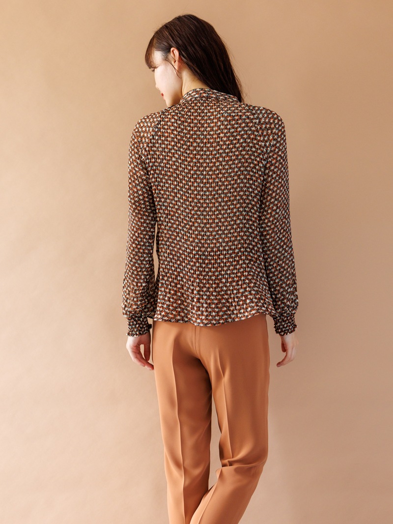 プリントプリーツボウタイブラウス＜アウトレット均一価格＞