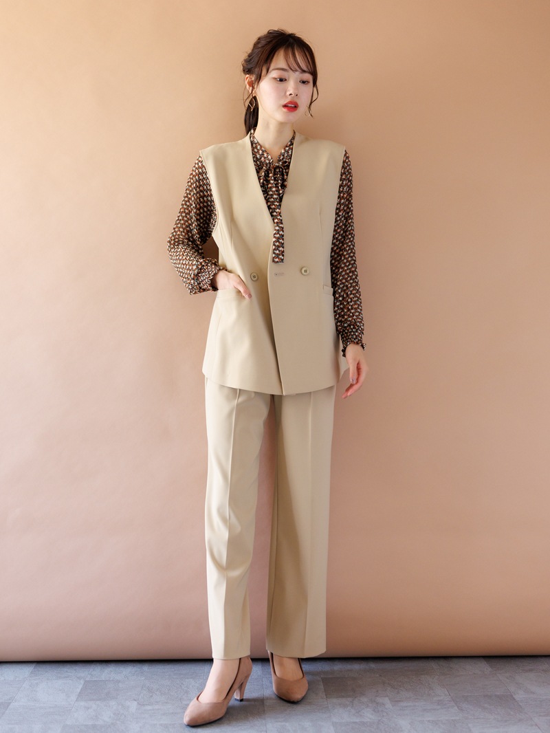 プリントプリーツボウタイブラウス＜アウトレット均一価格＞