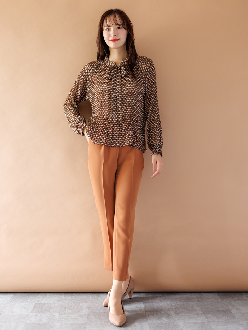 プリントプリーツボウタイブラウス＜アウトレット均一価格＞