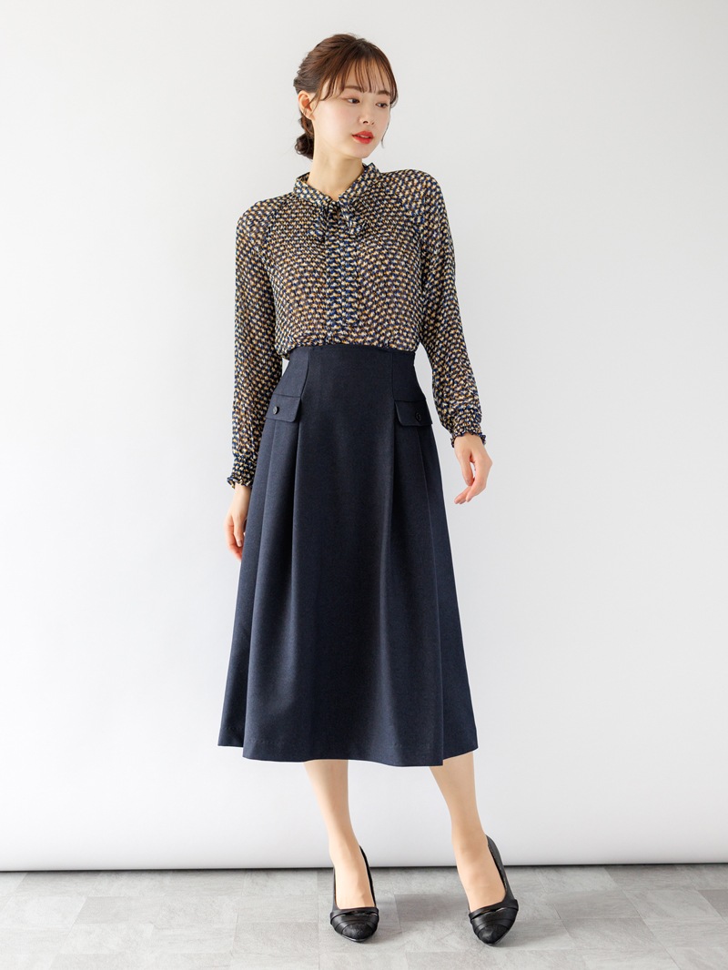 プリントプリーツボウタイブラウス＜アウトレット均一価格＞