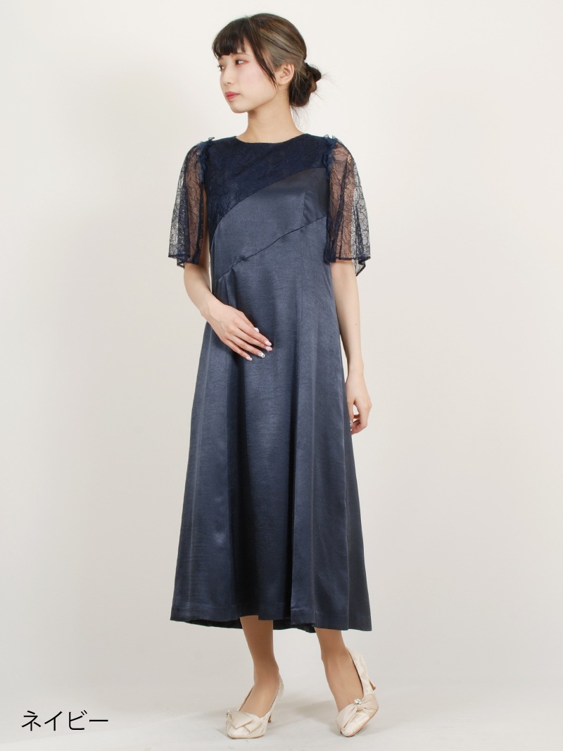 VALENTINO 2020 袖フレアレース ウールシルク ワンピース ネイビー ☆美品☆ヴァレンティノワンピースネイビーウールレースニット