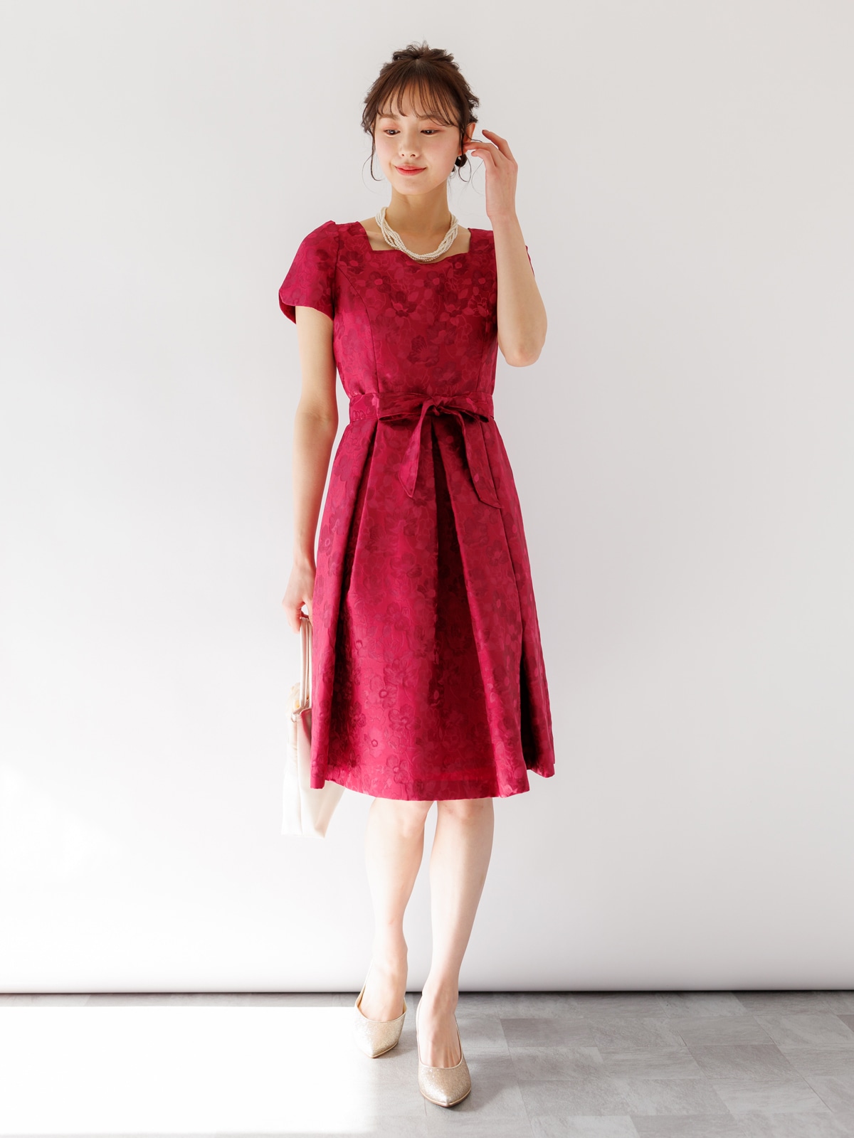 美品　velnica ドットジャガード　ロングワンピース　レッド　タッセル KarLParkLane Style ONLINE SHOP