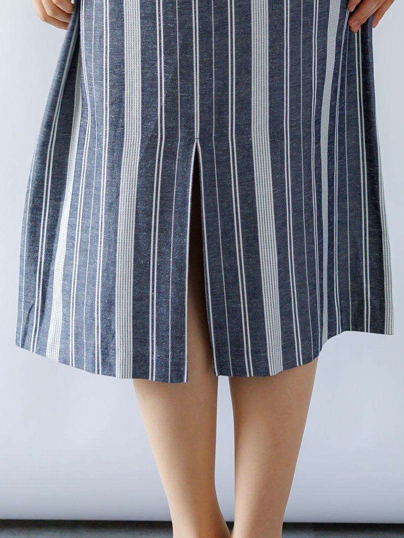 ストライプフレンチスリーブストレートワンピース