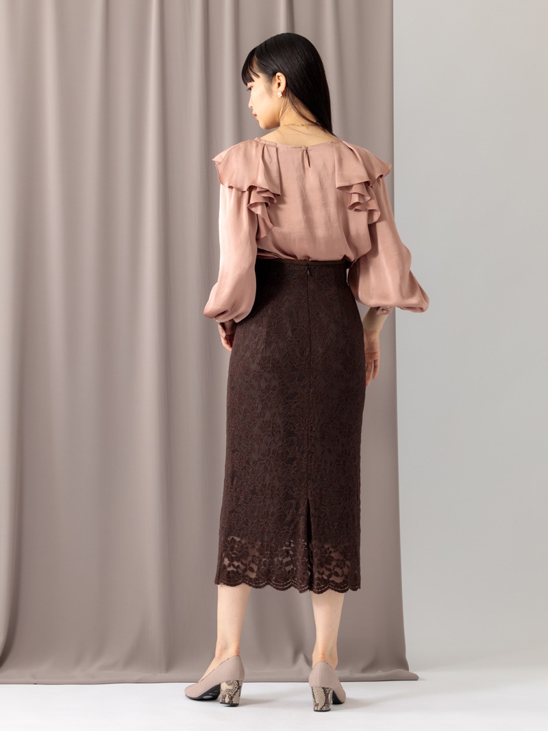 ヴィンテージサテンラッフルブラウス＜アウトレット均一価格＞