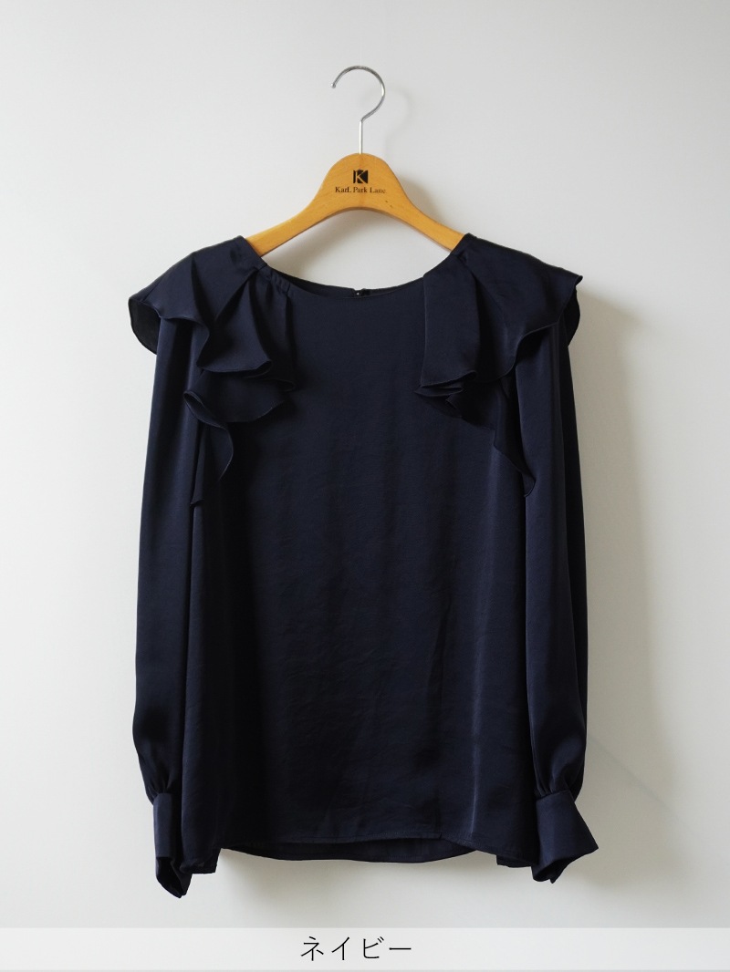 ヴィンテージサテンラッフルブラウス＜アウトレット均一価格＞