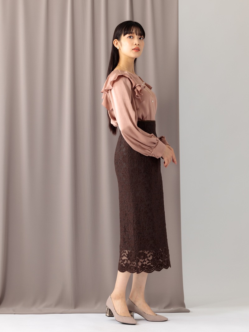 ヴィンテージサテンラッフルブラウス＜アウトレット均一価格＞