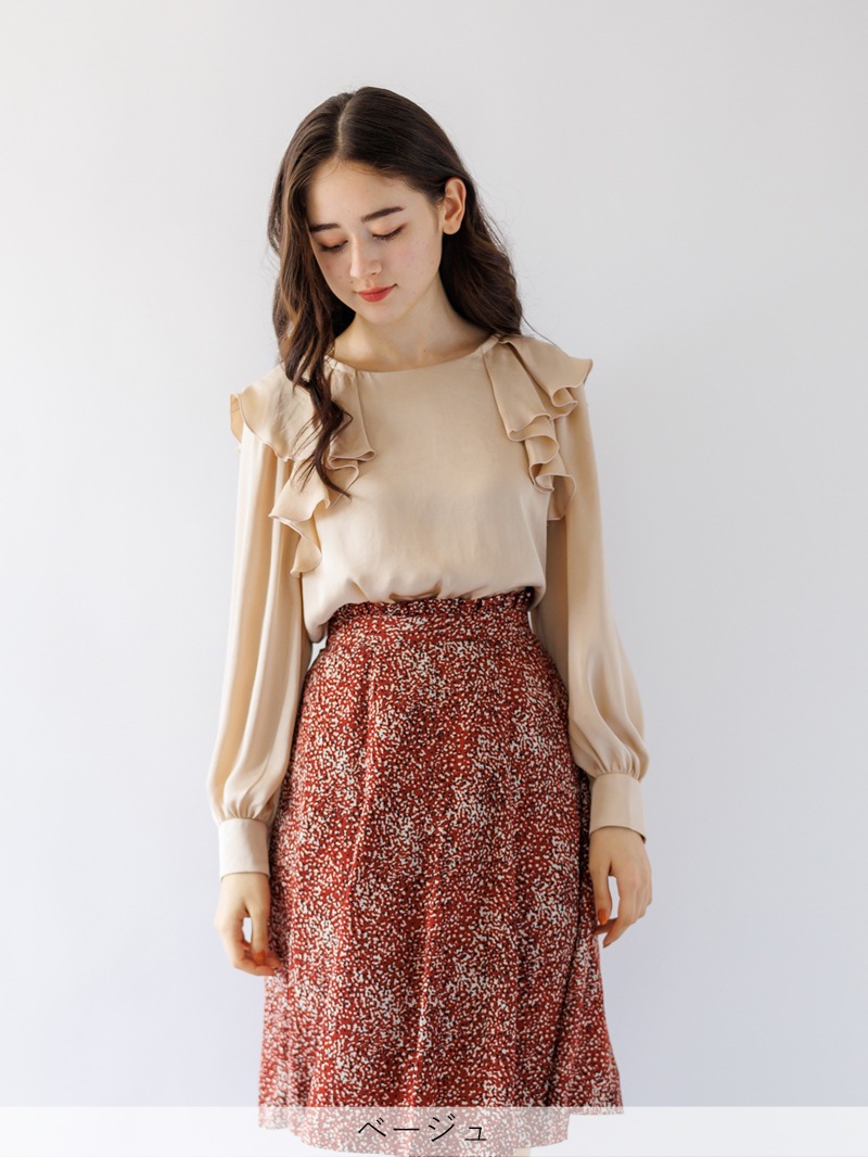 ヴィンテージサテンラッフルブラウス＜アウトレット均一価格＞