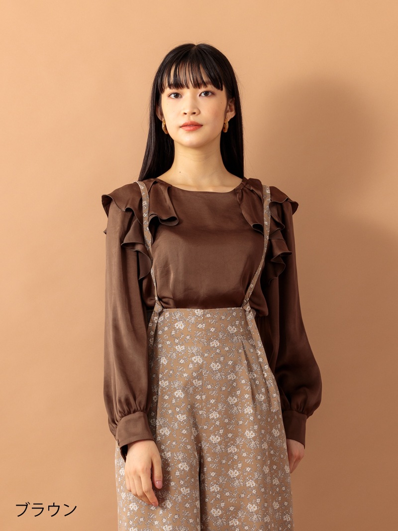 ヴィンテージサテンラッフルブラウス＜アウトレット均一価格＞