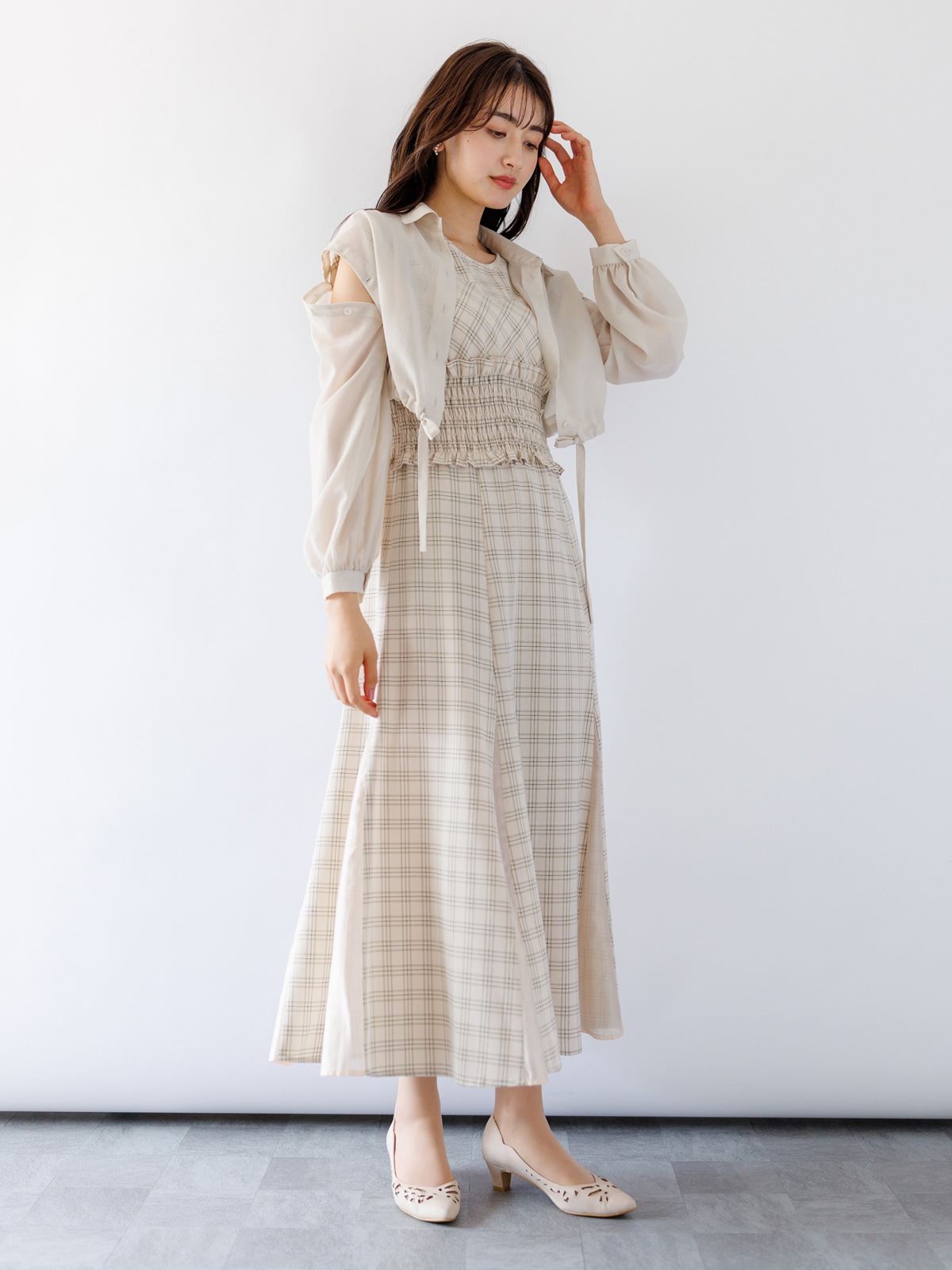 【FINAL OUTLET】オーガンジー袖取外しシャツ
