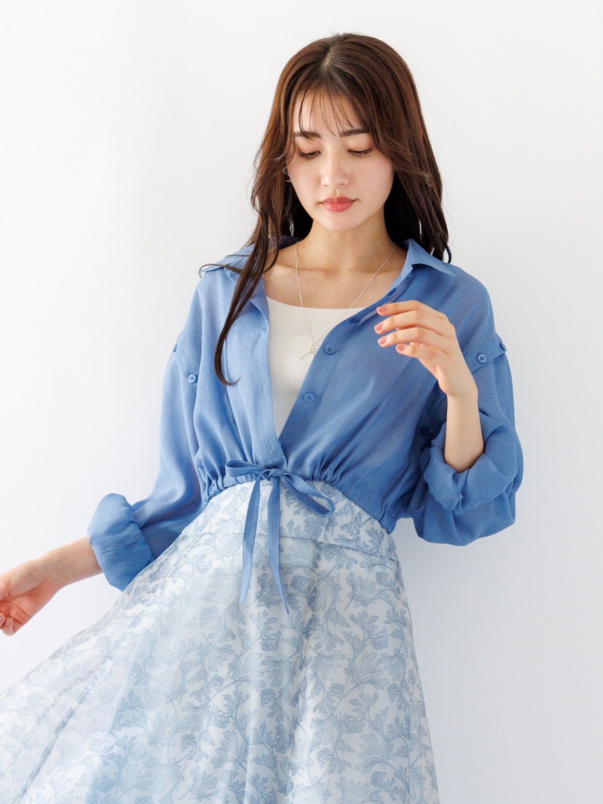 【FINAL OUTLET】オーガンジー袖取外しシャツ