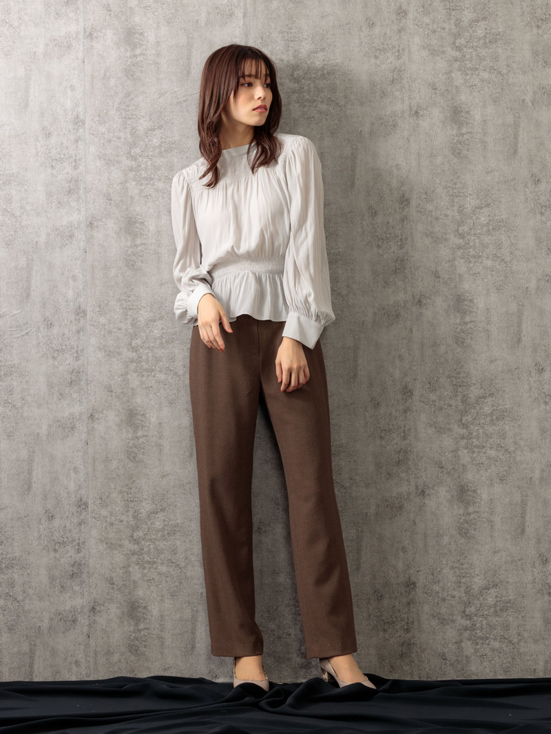 MARGAUX ［マルゴー］ シャイニーシャーリングブラウス サックス 小花柄シャーリングブラウス/前後2way/洗える(ブラウス・シャツ