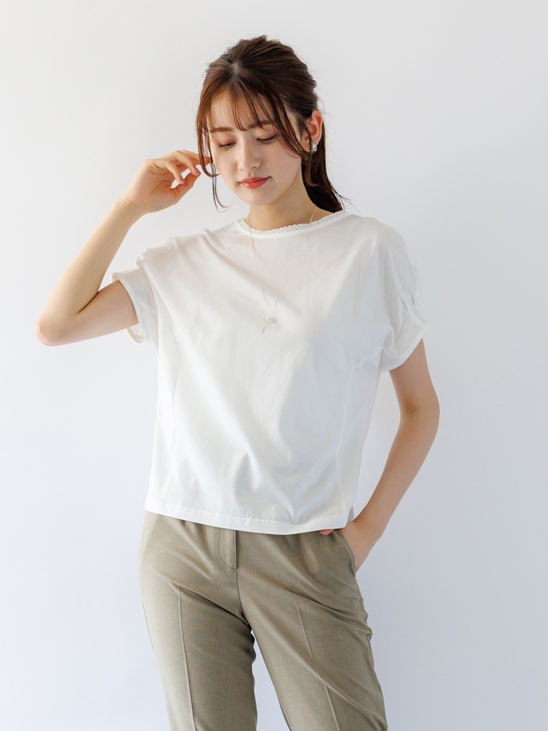 【65%OFF】レース付ドルマンカットソー