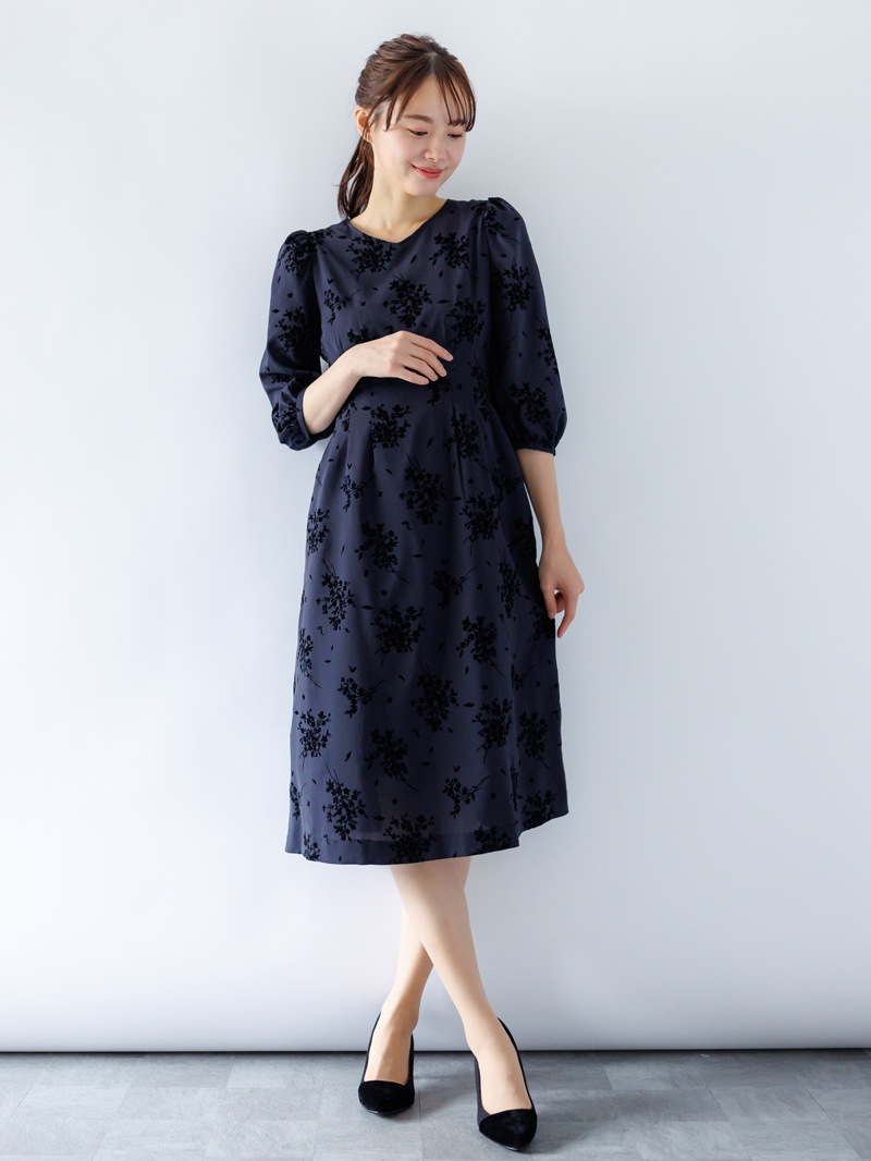 フロッキーウエストタックワンピース