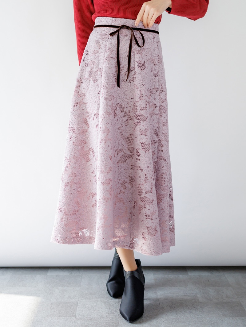 20%OFF】ジャガードレースハギフレアースカート＜秋コーデ