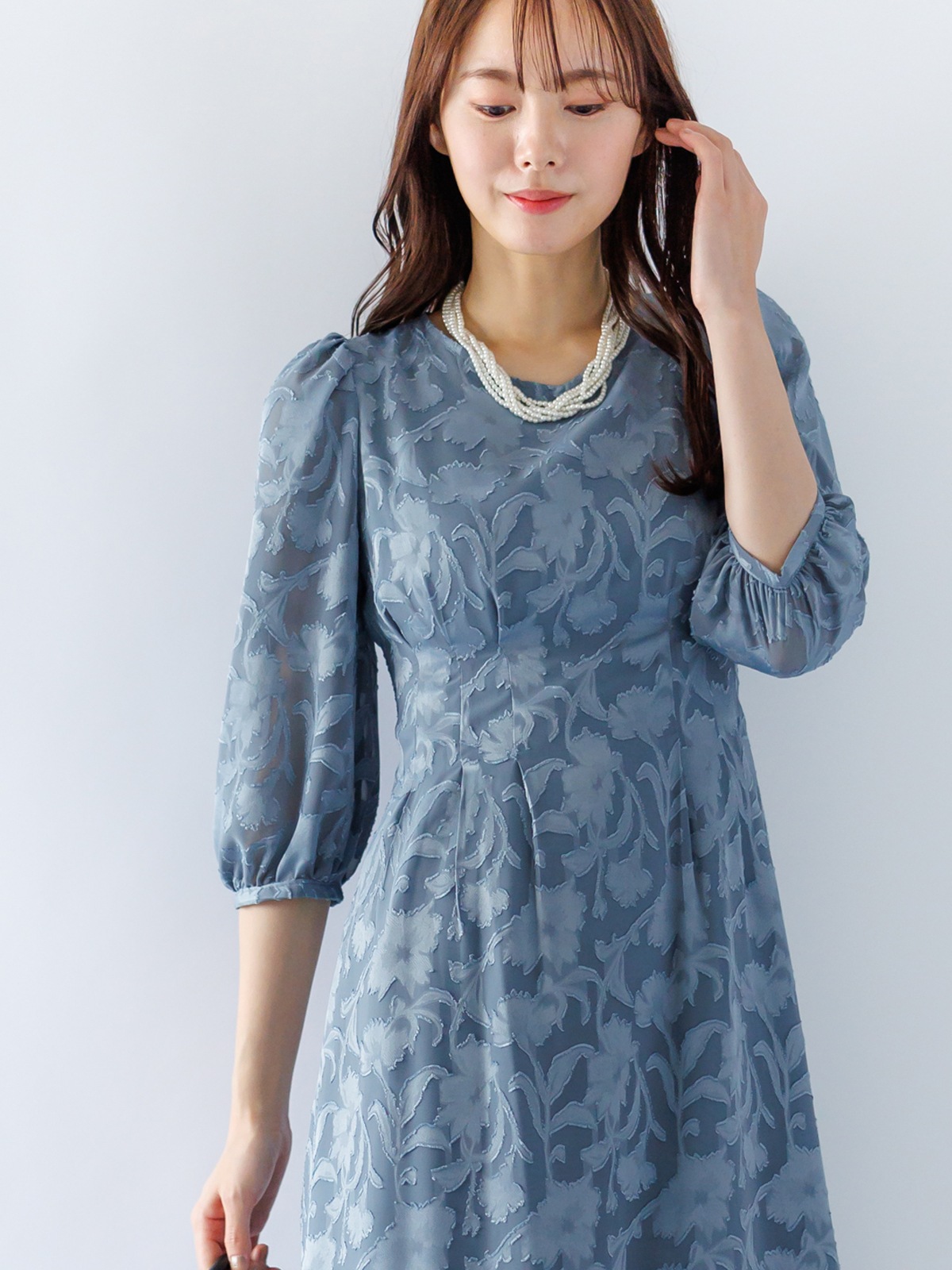 カットジャガードウエストタックワンピース