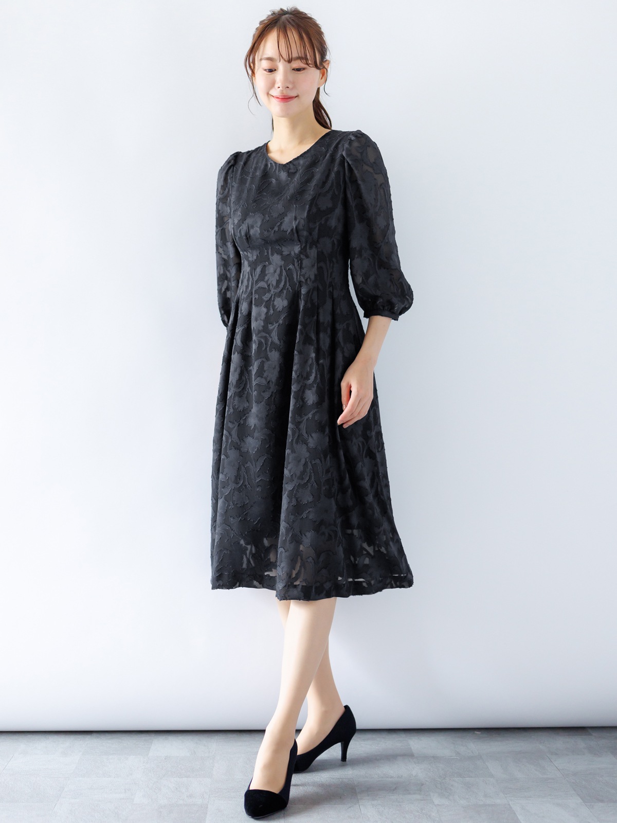 カットジャガードウエストタックワンピース