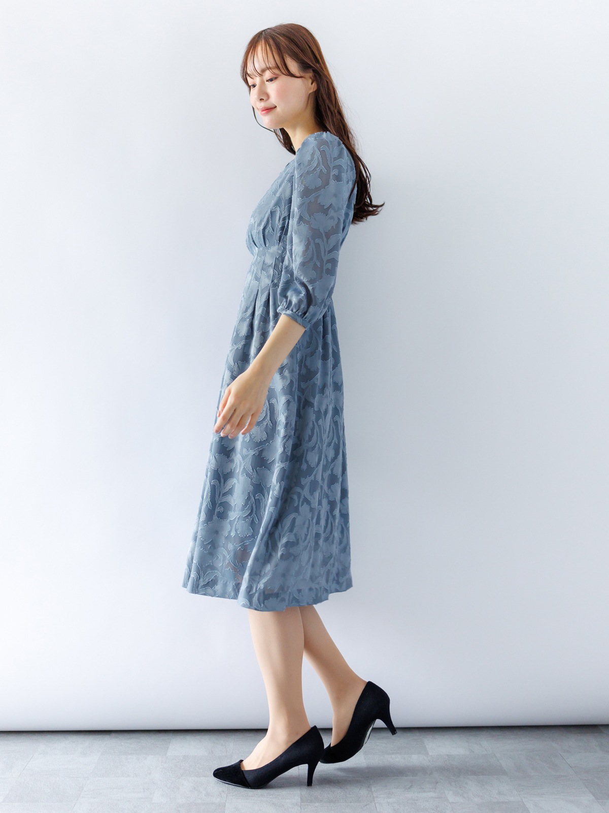 カットジャガードウエストタックワンピース