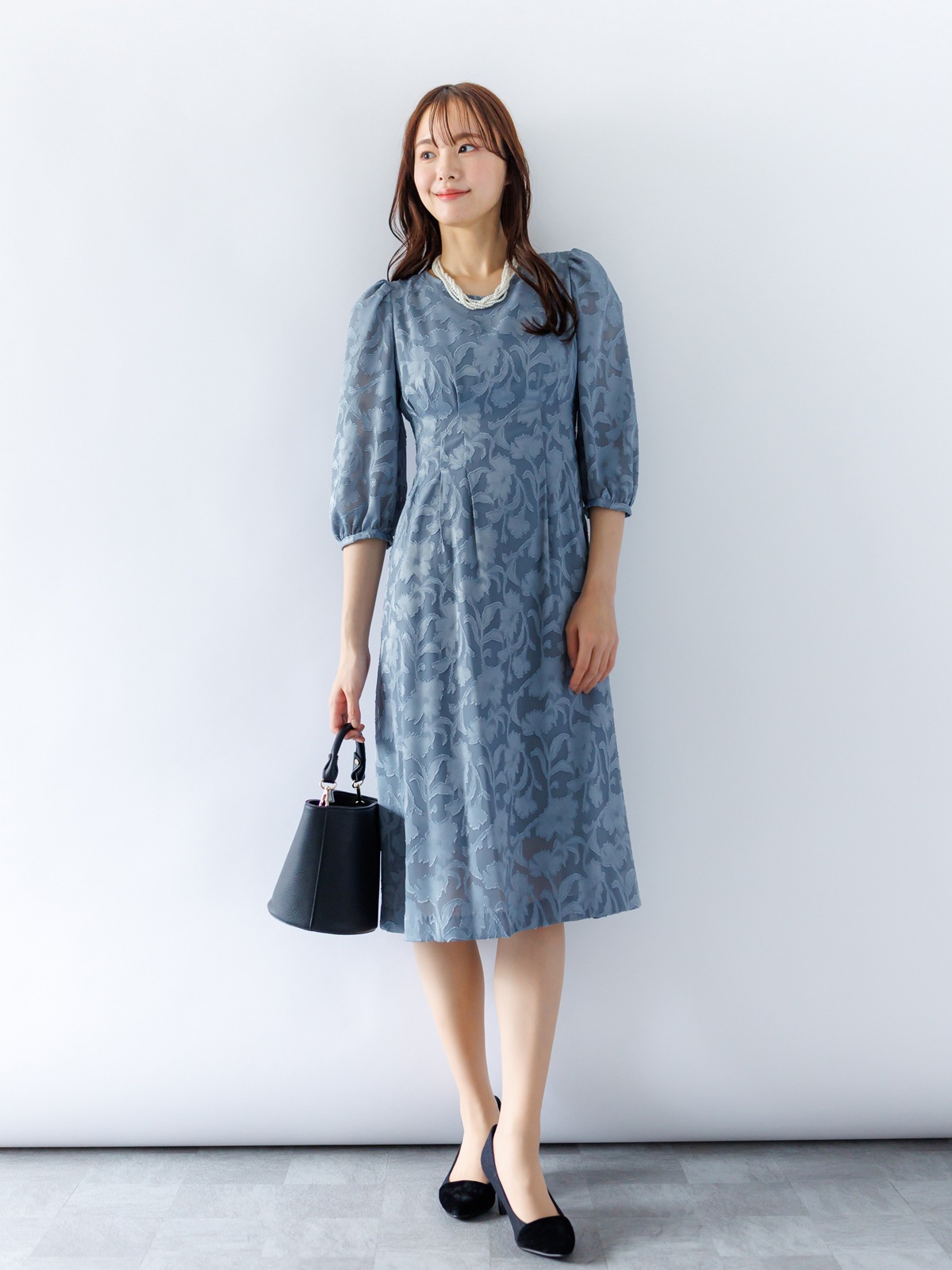 カットジャガードウエストタックワンピース