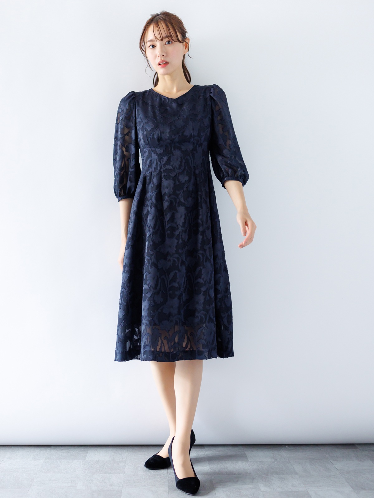 カットジャガードウエストタックワンピース