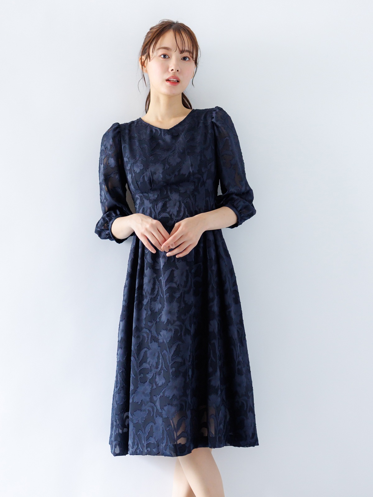 カットジャガードウエストタックワンピース