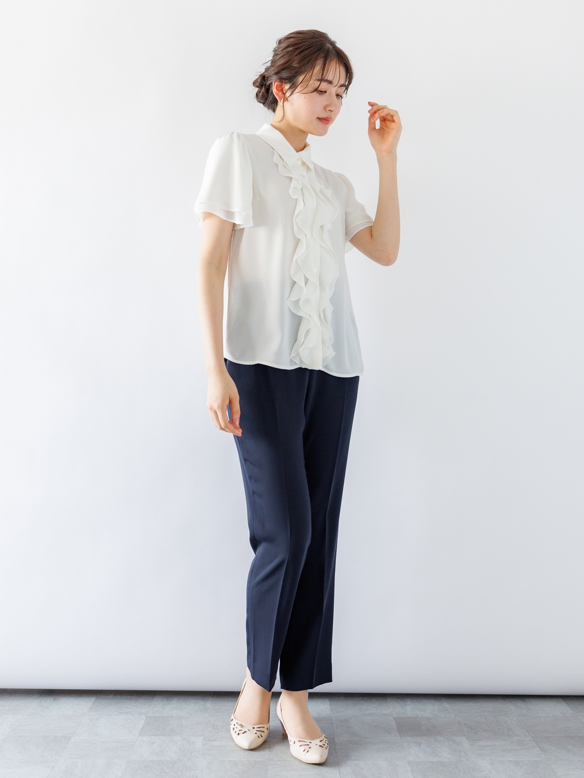 【SUMMER SALE】ジョーゼット前立ラッフルブラウス