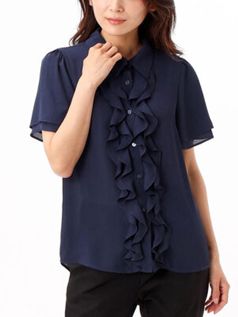 【SUMMER SALE】ジョーゼット前立ラッフルブラウス