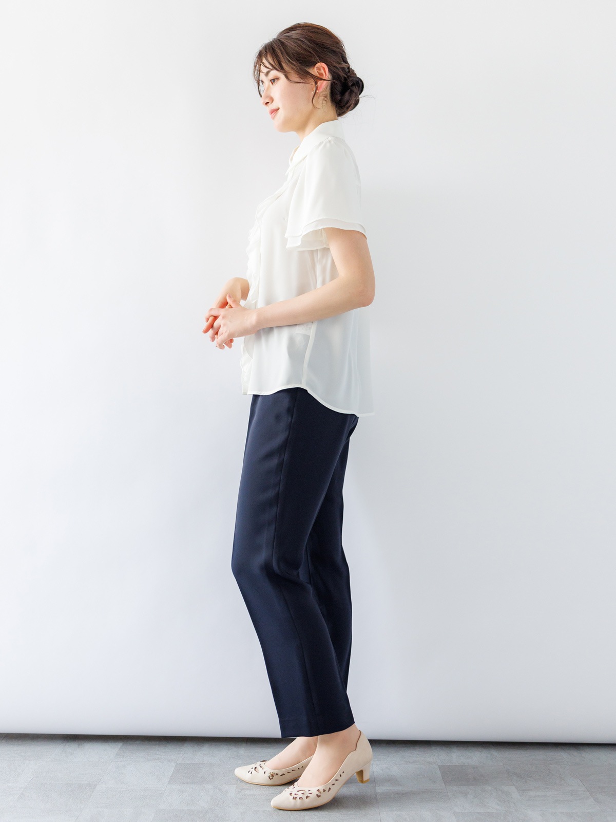 【SUMMER SALE】ジョーゼット前立ラッフルブラウス