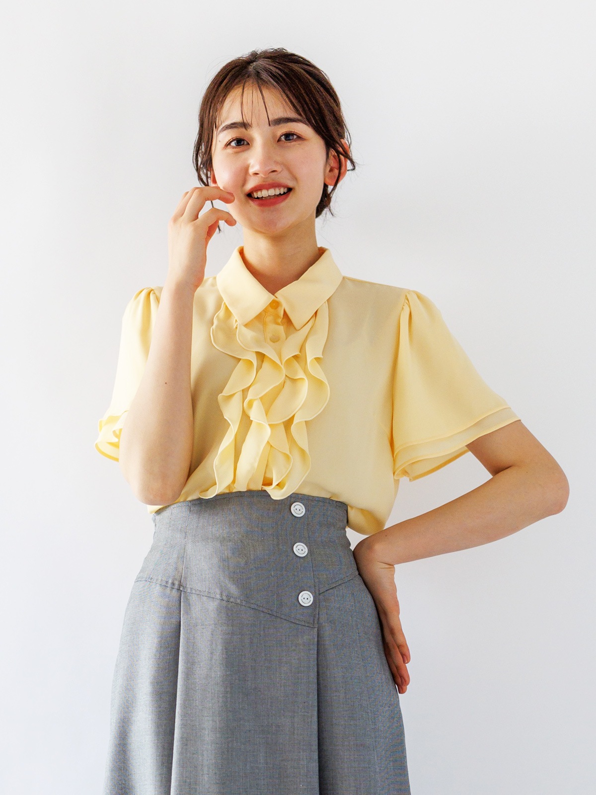 【SUMMER SALE】ジョーゼット前立ラッフルブラウス