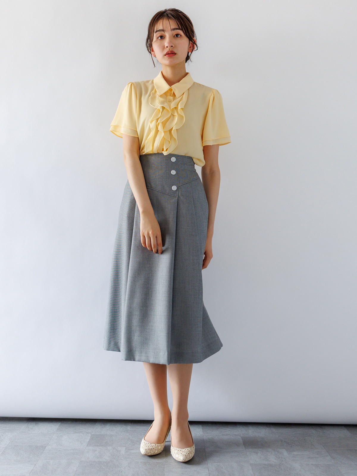 【SUMMER SALE】ジョーゼット前立ラッフルブラウス