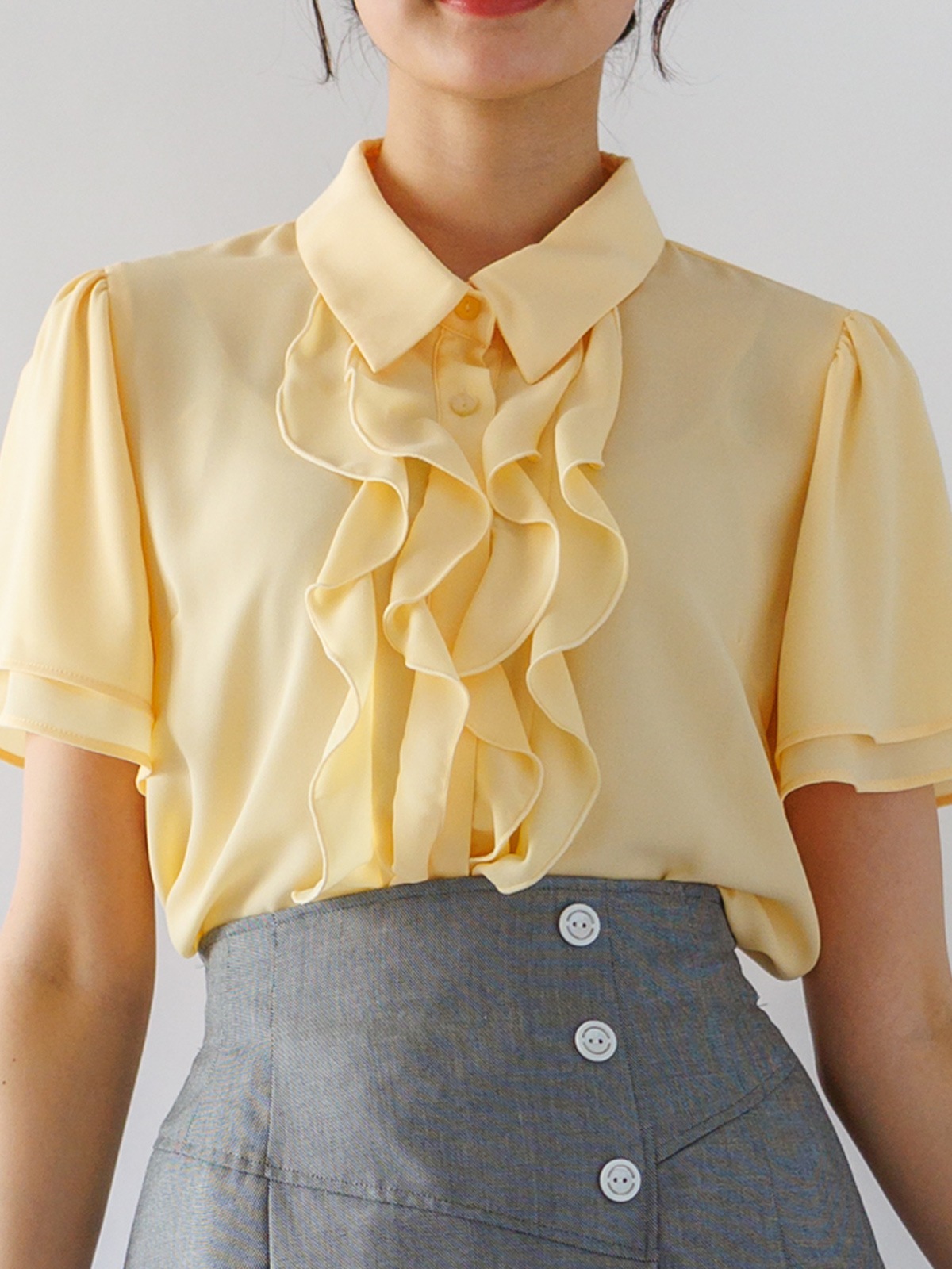 【SUMMER SALE】ジョーゼット前立ラッフルブラウス