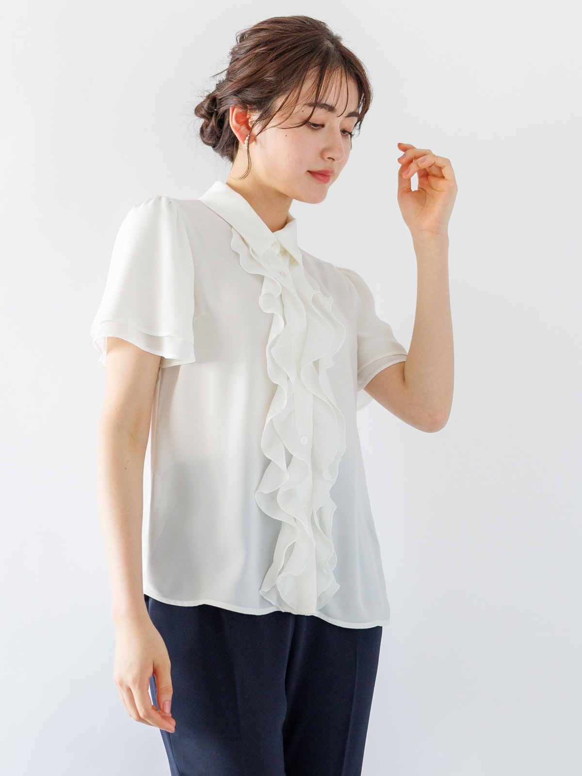【SUMMER SALE】ジョーゼット前立ラッフルブラウス