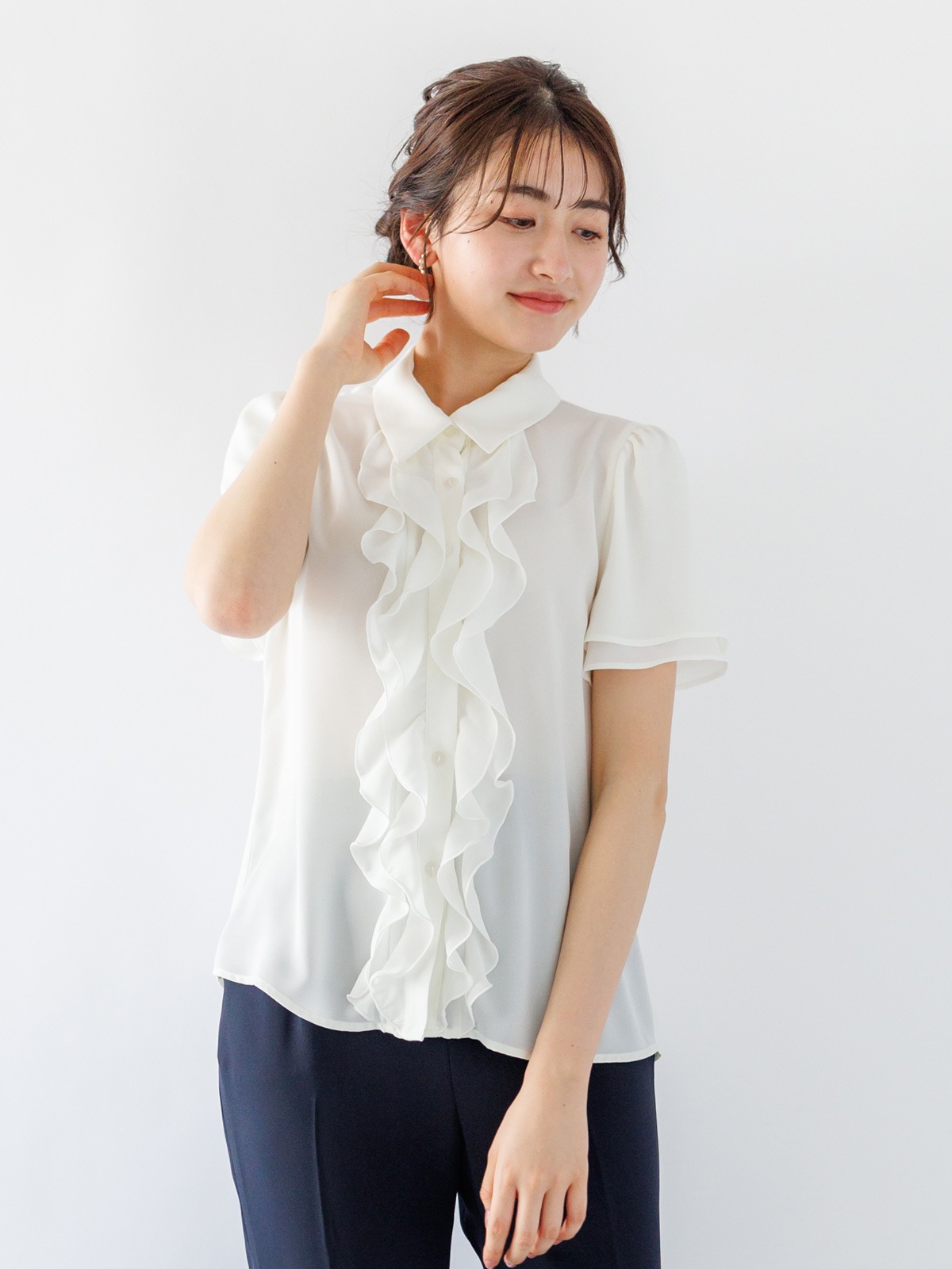 【SUMMER SALE】ジョーゼット前立ラッフルブラウス