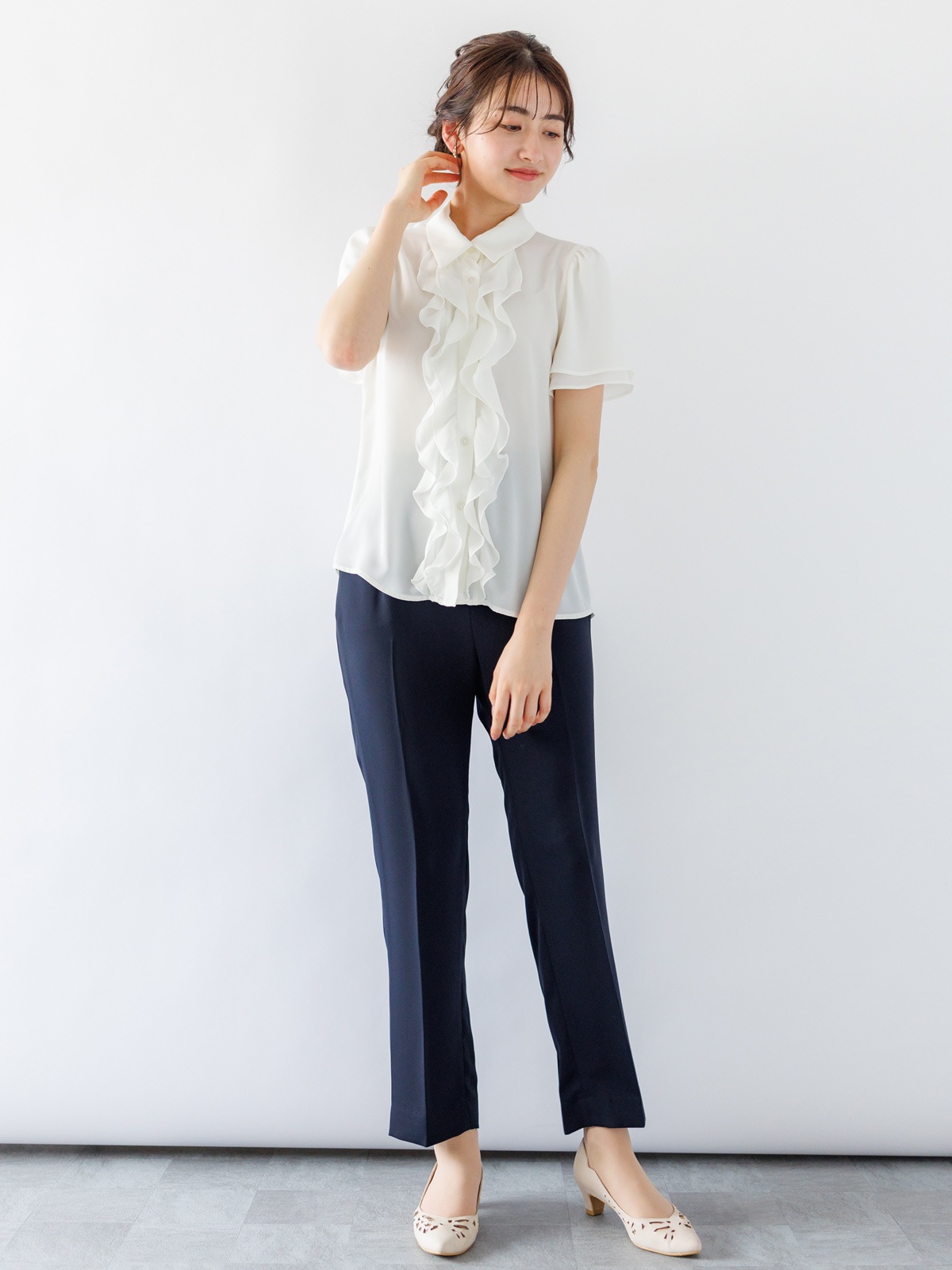 【SUMMER SALE】ジョーゼット前立ラッフルブラウス