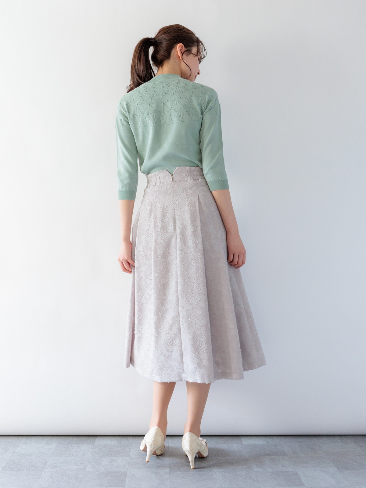 ☆Katie☆ドルチェ&ガッバーナ☆ふくれ織♡上品なジャガードスカート 50%OFF】カットジャガードタックフレアースカート｜KarLParkLane