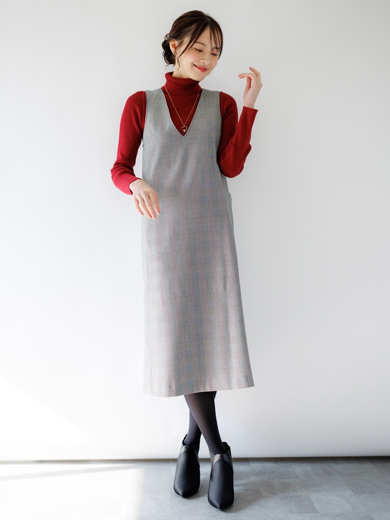 【30%OFF】グレンチェックVネックジャンスカ