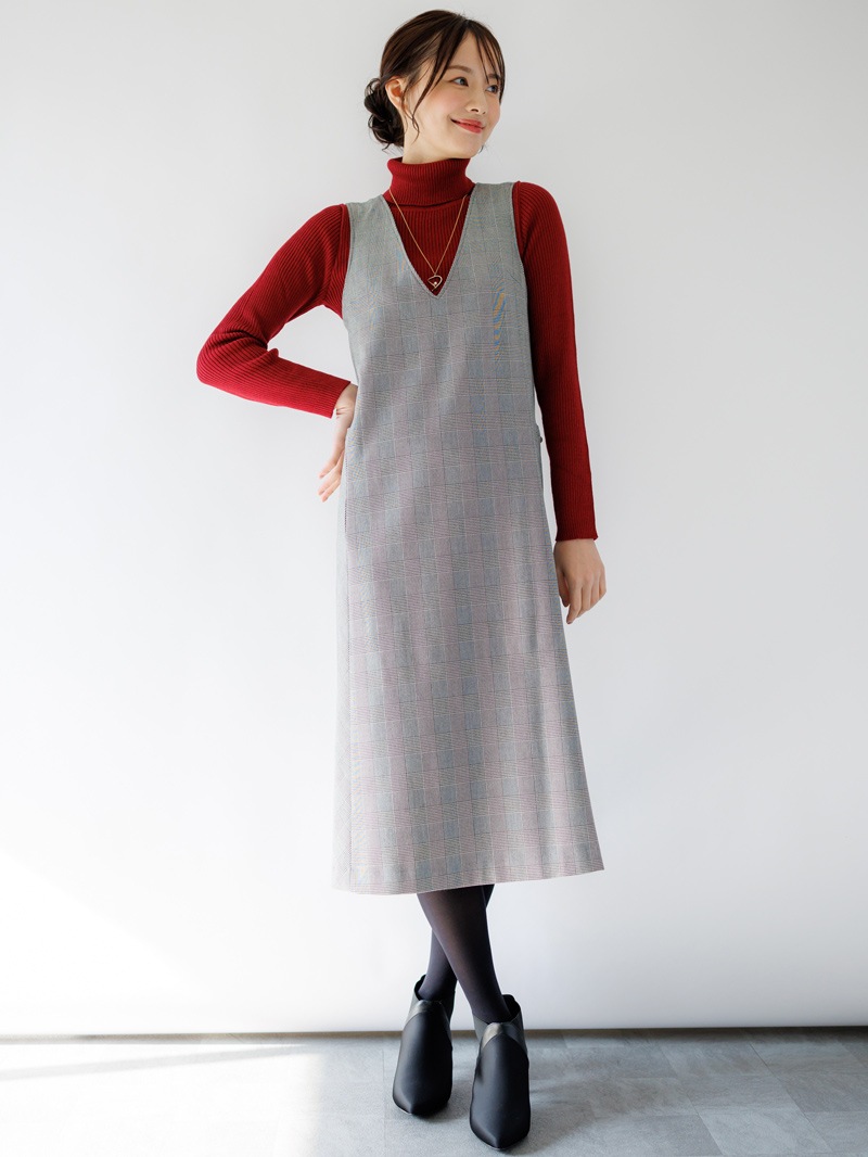 【30%OFF】グレンチェックVネックジャンスカ