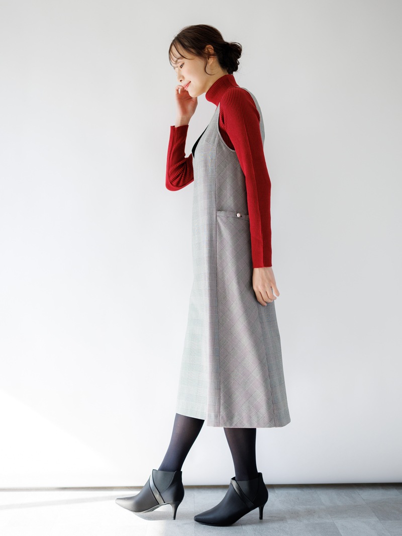 【30%OFF】グレンチェックVネックジャンスカ